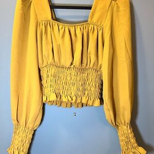 yellow square neck sleeve blouse
